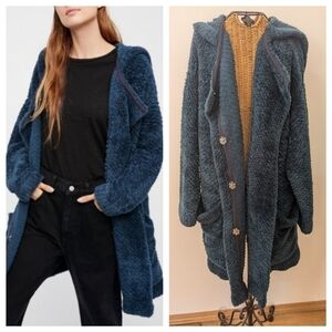 Free People Warm Wishes teal sweater coat S